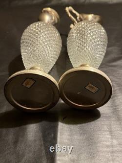 Vintage Italian Cut Crystal & Silverplate Ewers Pair