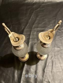 Vintage Italian Cut Crystal & Silverplate Ewers Pair
