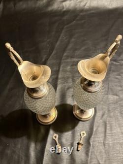Vintage Italian Cut Crystal & Silverplate Ewers Pair