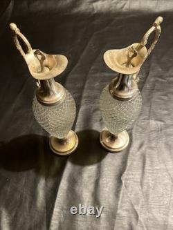 Vintage Italian Cut Crystal & Silverplate Ewers Pair