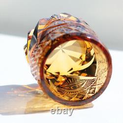 Vintage Japanese Edo Kiriko Style Hand Cut Amber Black Rock Tumbler Whisky Glass