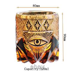 Vintage Japanese Edo Kiriko Style Hand Cut Amber Black Rock Tumbler Whisky Glass