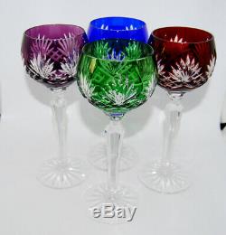 Vintage Jewel Tones Bohemian Czech Crystal Cut To Clear Wine Hock Glass Set Of 4