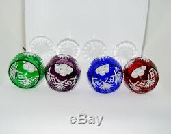 Vintage Jewel Tones Bohemian Czech Crystal Cut To Clear Wine Hock Glass Set Of 4