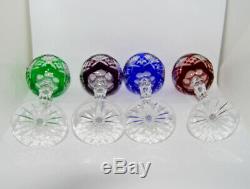 Vintage Jewel Tones Bohemian Czech Crystal Cut To Clear Wine Hock Glass Set Of 4