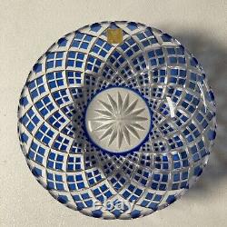 Vintage Kagami Japan Blue Cut Crystal Trinket Dish Bowl Gold Label -Beautiful