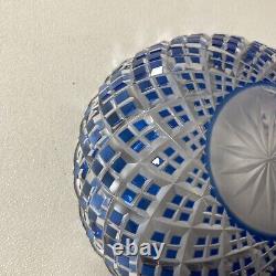 Vintage Kagami Japan Blue Cut Crystal Trinket Dish Bowl Gold Label -Beautiful