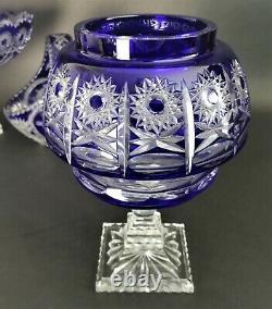 Vintage LAUSITZER GLAS Cobalt Blue Lead Crystal Hand Cut 10 Jar Centerpiece