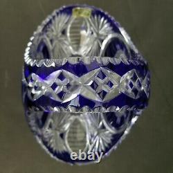 Vintage LAUSITZER GLAS Cobalt Blue Lead Crystal Hand Cut Handled Basket