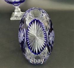 Vintage LAUSITZER GLAS Cobalt Blue Lead Crystal Hand Cut Handled Basket