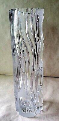 Vintage Large 15.5 Art Deco Intaglio Cut Crystal Glass Vase with Woman RARE