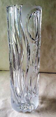 Vintage Large 15.5 Art Deco Intaglio Cut Crystal Glass Vase with Woman RARE