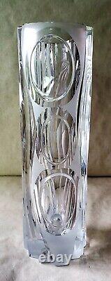 Vintage Large 15.5 Art Deco Intaglio Cut Crystal Glass Vase with Woman RARE