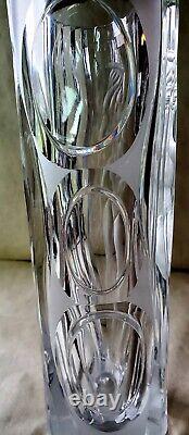 Vintage Large 15.5 Art Deco Intaglio Cut Crystal Glass Vase with Woman RARE