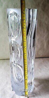 Vintage Large 15.5 Art Deco Intaglio Cut Crystal Glass Vase with Woman RARE