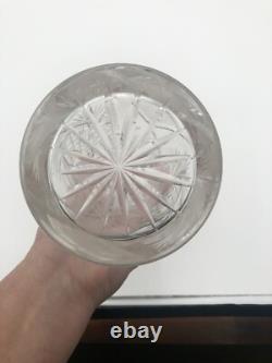 Vintage Large Flower Vase Deep Hand-Cut Lead Crystal Heavy Glass Etched 10 Tall