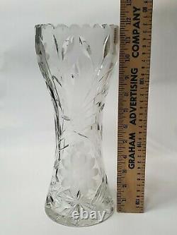 Vintage Large Flower Vase Hand-cut Lead Crystal Decorative Etched Heavy Glass