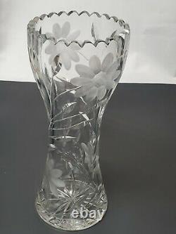 Vintage Large Flower Vase Hand-cut Lead Crystal Decorative Etched Heavy Glass