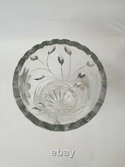 Vintage Large Flower Vase Hand-cut Lead Crystal Decorative Etched Heavy Glass