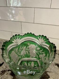 Vintage Lausitzer Bleikristall Lead Crystal Vase Cut Green to Clear GDR Germany