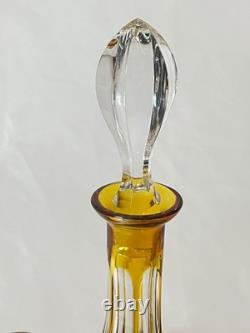 Vintage Lausitzer German Amber Cut to Clear Crystal Decanter & 6 Cordial Glasses