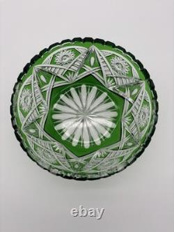 Vintage Lausitzer Glas (GDR) Vibrant Emerald Crystal Bowl Rose Pattern (read)