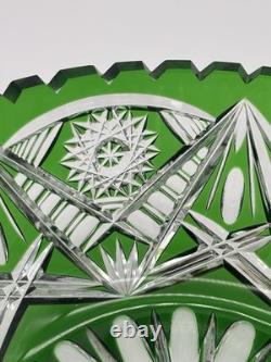 Vintage Lausitzer Glas (GDR) Vibrant Emerald Crystal Bowl Rose Pattern (read)