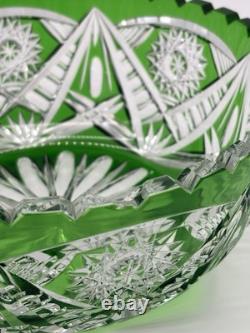 Vintage Lausitzer Glas (GDR) Vibrant Emerald Crystal Bowl Rose Pattern (read)