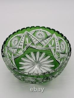 Vintage Lausitzer Glas (GDR) Vibrant Emerald Crystal Bowl Rose Pattern (read)