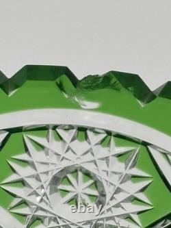 Vintage Lausitzer Glas (GDR) Vibrant Emerald Crystal Bowl Rose Pattern (read)