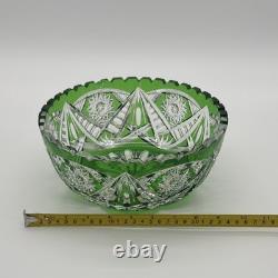 Vintage Lausitzer Glas (GDR) Vibrant Emerald Crystal Bowl Rose Pattern (read)