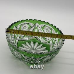 Vintage Lausitzer Glas (GDR) Vibrant Emerald Crystal Bowl Rose Pattern (read)