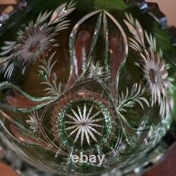 Vintage Lausitzer Glass Lead Crystal Emerald Green Cut to Clear Vase 10