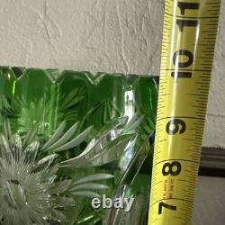 Vintage Lausitzer Glass Lead Crystal Emerald Green Cut to Clear Vase 10