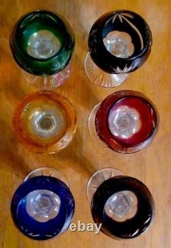 Vintage Lausitzer LA16 Multi-Colored Set of 6 Crystal Cut to Clear Cordial Glass