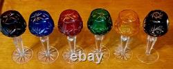Vintage Lausitzer LA16 Multi-Colored Set of 6 Crystal Cut to Clear Cordial Glass