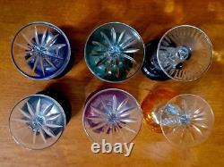 Vintage Lausitzer LA16 Multi-Colored Set of 6 Crystal Cut to Clear Cordial Glass