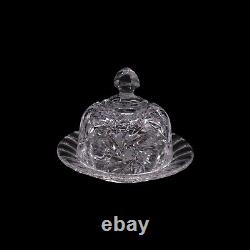 Vintage Lead Crystal Cut Glass Round Butter or Cheese Dish with Lid