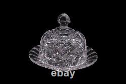 Vintage Lead Crystal Cut Glass Round Butter or Cheese Dish with Lid