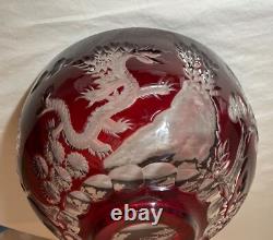 Vintage Lmtd Ed Crystal Design Guild Magda Nemeth Cut to Clear Dragon Glass Bowl