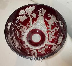 Vintage Lmtd Ed Crystal Design Guild Magda Nemeth Cut to Clear Dragon Glass Bowl