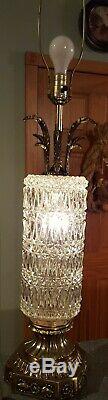 Vintage MCM Hollywood Regency Brass and Crystal Cut Glass 40 Large Table Lamp