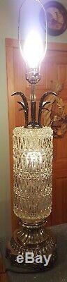 Vintage MCM Hollywood Regency Brass and Crystal Cut Glass 40 Large Table Lamp