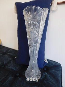 Vintage MC Bohemia Czechoslovakian Lead Cut Crystal Glass Flute VASE 15.5