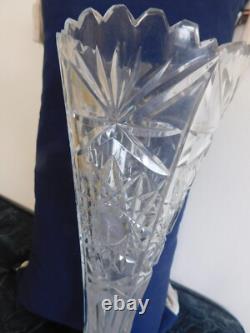 Vintage MC Bohemia Czechoslovakian Lead Cut Crystal Glass Flute VASE 15.5