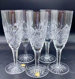 Vintage MID Century Czech Cut Crystal Wine Champagne Glass Set 6 Stemware