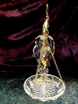 Vintage Marble Base Weight Scale CUT GLASS CRYSTAL DROPS & PLATES, CHERUB ITALY