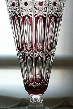 Vintage Monumental Lausitzer Art Glass ruby red lead crystal cut to clear vase