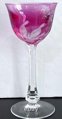 Vintage Moser Crystal BIRDS OF THE WILD Wine Hock Glass Cut to Clear CRANBERRY