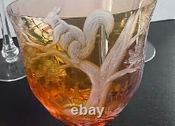 Vintage Moser Crystal BIRDS OF THE WILD Wine Hocks Glass Cut to Clear Set of 6